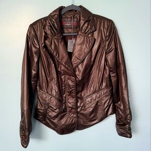 Dismero Chocolate Brown Faux Leather Moto Jacket – Size 40 EU